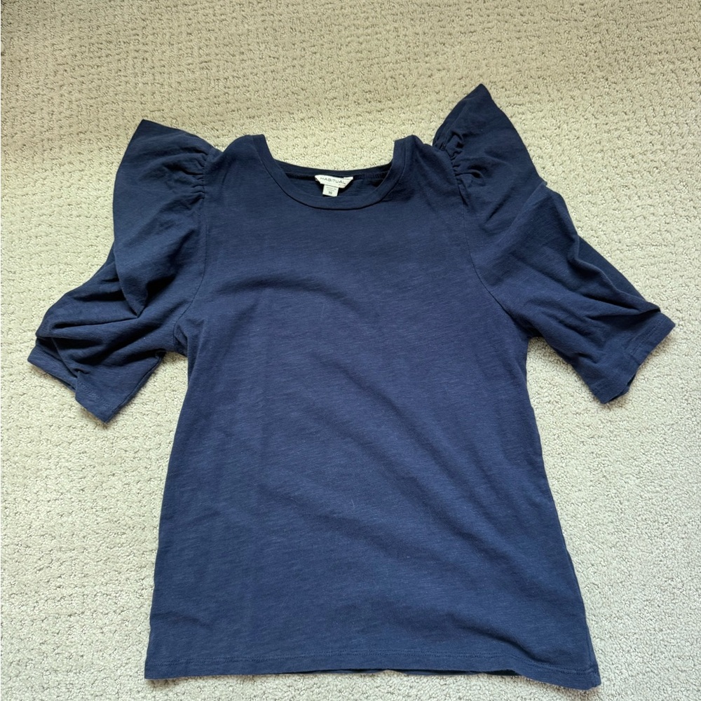 Habitual Navy Blouse with Ruffle Detail